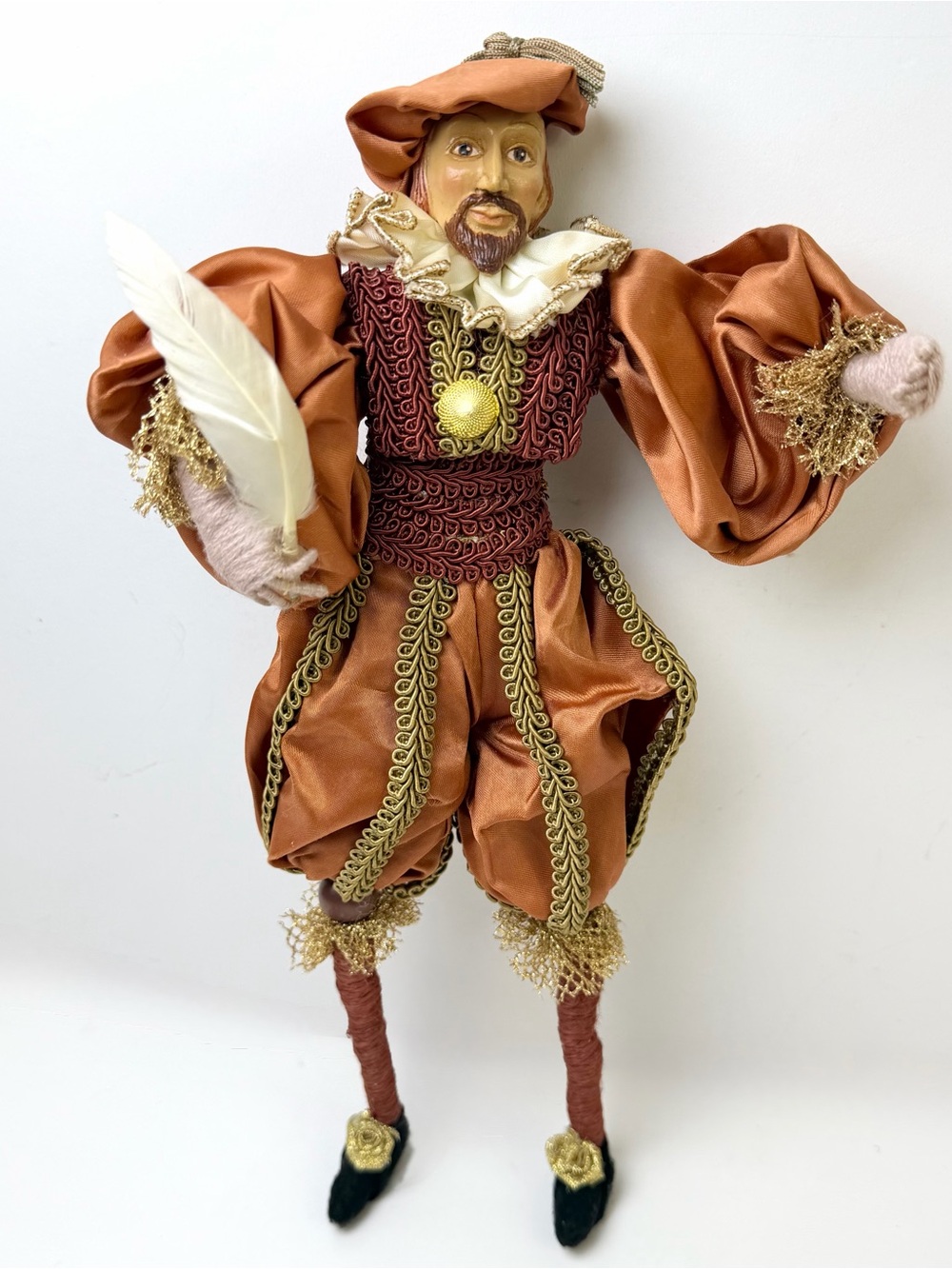 Vintage Renaissance Writer Shelf Sitter Doll 12” Feather Quill Elizabethan Decor